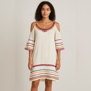 Anthropologie Pia Pauro embroidered cold shoulder festival dress vacation size M